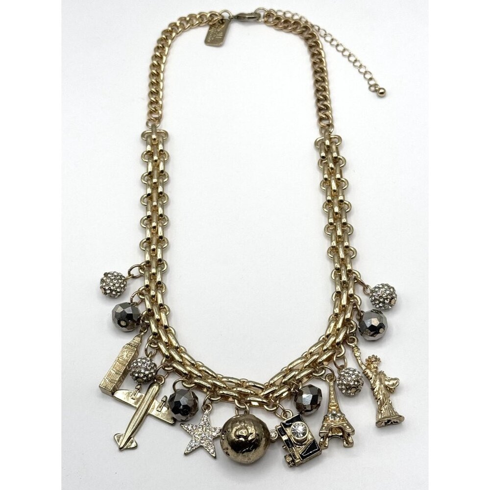 Off Park Collection White Crystal Gold Tone Travel Charm Necklace
